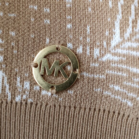 'MICHAEL KORS' Short Sleeve Scoop neck Sweater Size M Taupe/White NWT - Picture 12 of 14